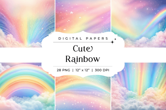Download Pastel Cute Rainbow Digital Paper Pack - Cute Collection