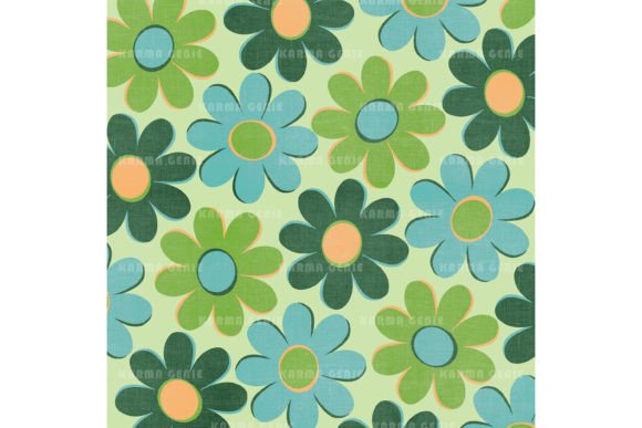 Download Blue &amp; Green Retro Flowers Background - Flowers background Collection
