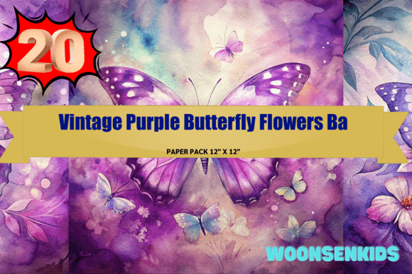 Download Beautiful Vintage Purple Butterfly Flowers Background Watercolor Png Kdp Digital Paper - Premium Resources