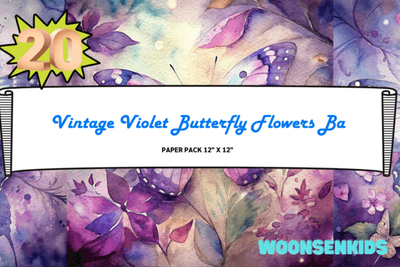 Download Best Vintage Violet Butterfly Flowers Background Watercolor Png Kdp Digital Paper - Flowers background Collection