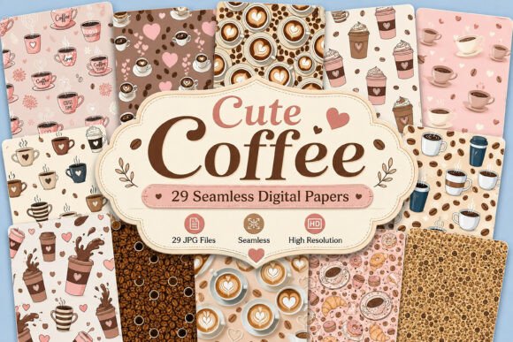 Download Cute Coffee Seamless Digital Set - Cute Collection