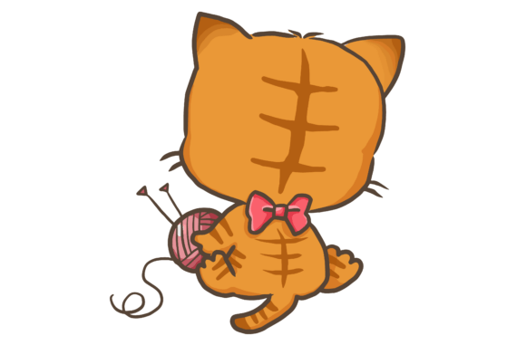 Download Cute Kitten Knitting with Yarn PNG - Cute Collection