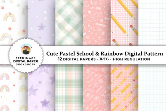 Download Cute School &amp; Rainbow Digital Patterns - Cute Collection